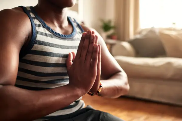 man sits in meditation