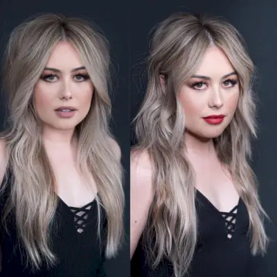 Long shaggy haircut with center part