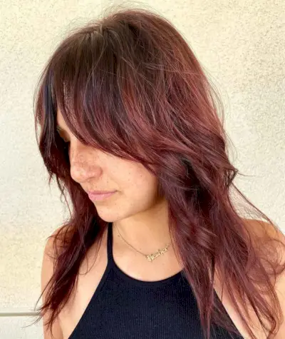 Dark cherry long shag with bangs