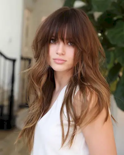 long brown shag with long bangs