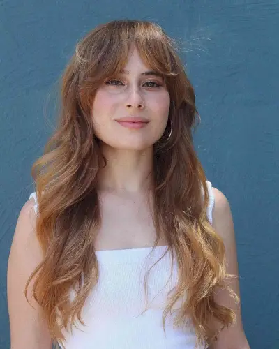 Long-Length Waves with Curtain Bangs for Wavy Hair