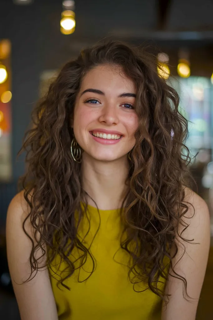 Natürliches lockiges langes Haar mit weichen Schichten für Definition und Volumen' title=