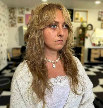 Longer Razored Wolf Cut with Curtain Swooping Bangs