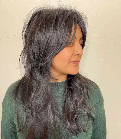 Long Shagged Fine Wolf Hair with Long Curtain Bangs