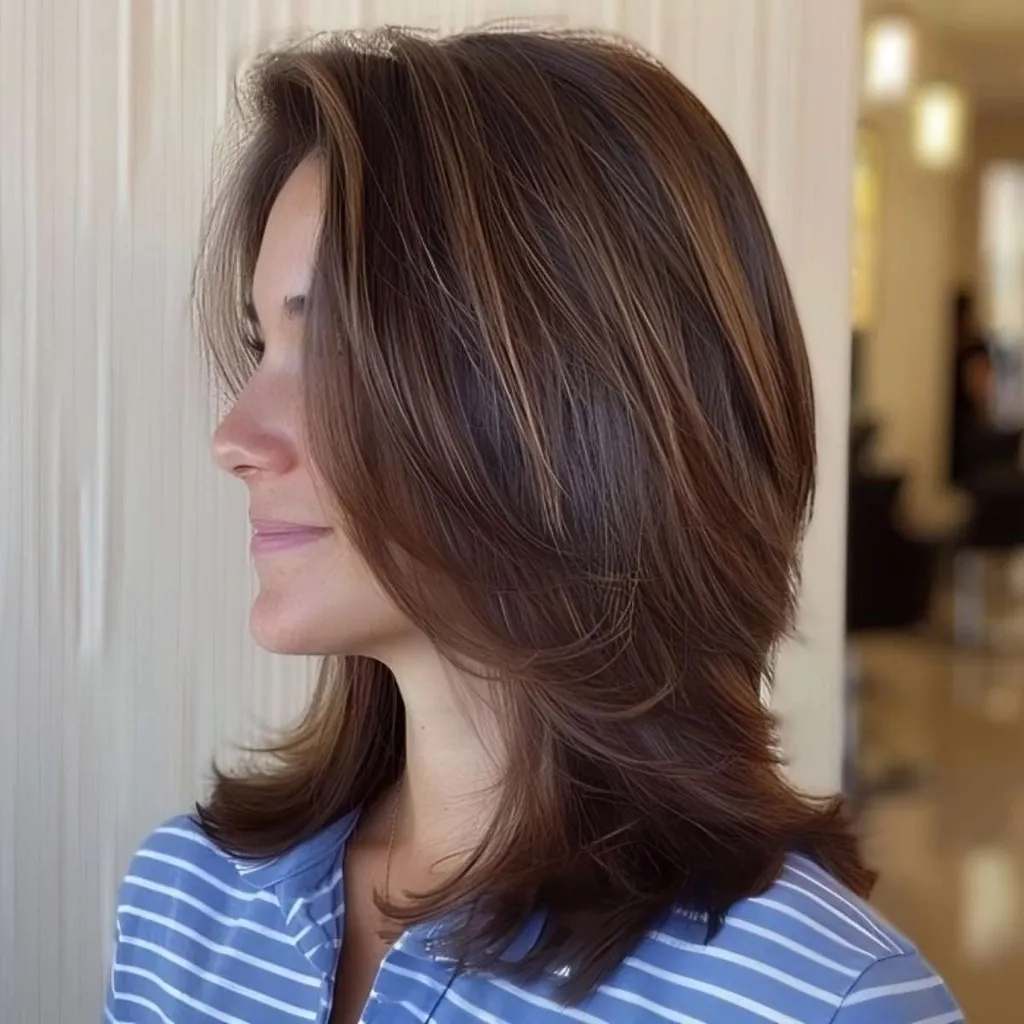 중간에서 긴 머리에 짧은 레이어' title=