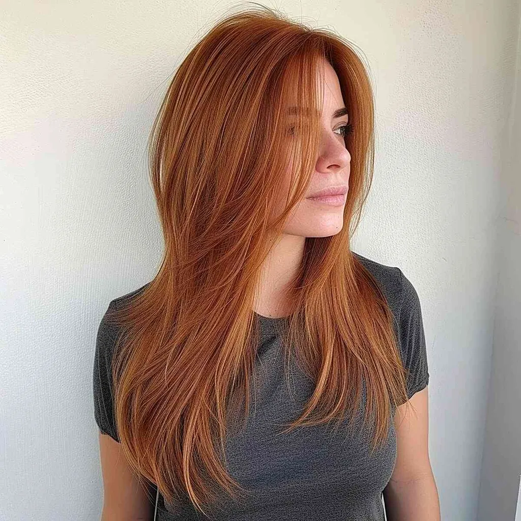 짧고 고르지 못한 레이어가 있는 긴 머리' title=