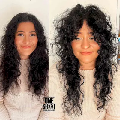 Long Curly Shag with Curtain Bangs