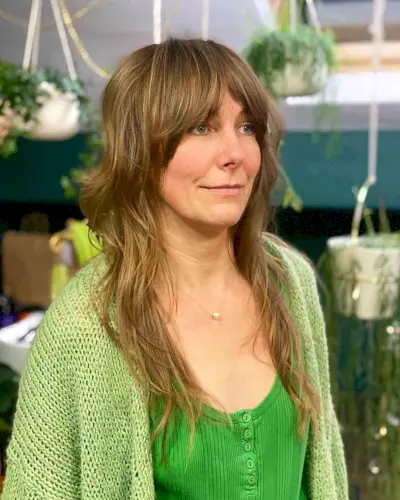 Long Shag Cut with Curtain Bangs for Women Over 40