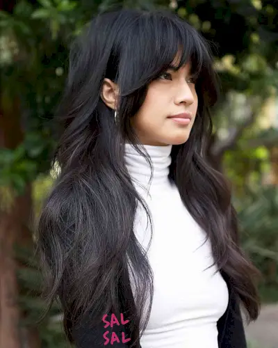 Delicate Face-Framing Layers and Bangs on Long Hair for women with long fine tresses