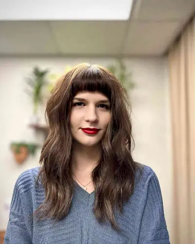 Tiered Layers with Short Bangs for Longer Hair and Diamond-Shaped Faces