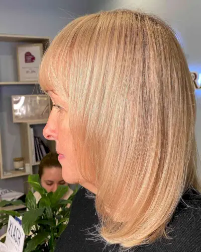 Dark Blonde Layered Lob with Wispy Ends