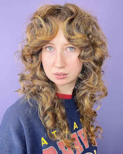 Razor Cut Shag with Big Curls on Long Hair