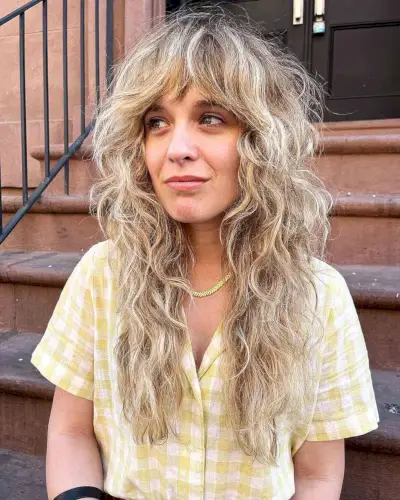 Long Messy Shag Cut with Textured Layers on Curly Hair