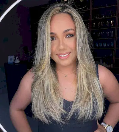 Gorgeous Blonde Balayage with Face-Framing Layers on Long Hair