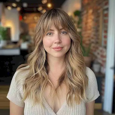 Long-Length Hair with Layers and Wispy Bangs for Chubby Faces