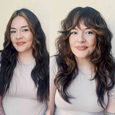 Long Shaggy Long Layers and Fringe for thick highlighted hair