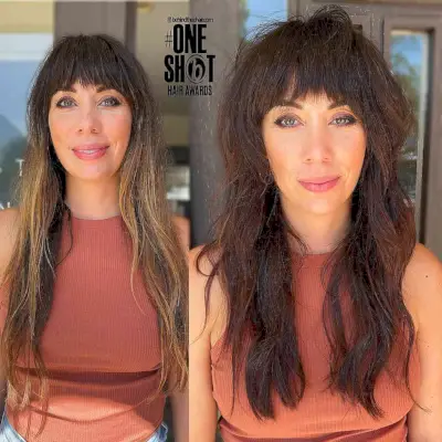 Long Lived-In Brunette Shag with Choppy Bangs