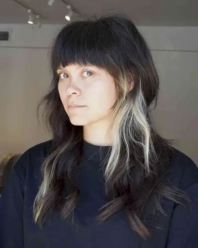 Dark Brown Shag with Blonde Chunky Highlights and Fringe