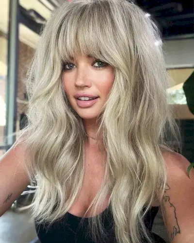 Long Blonde Shag with Bangs for Thick Hair
