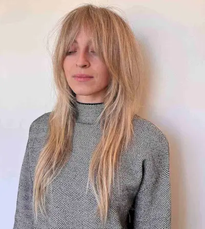 Long Straight Wispy Shag with Curtain Bangs