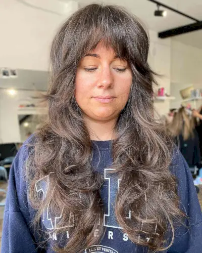 Long Shaggy Hair with Disconnected Layers and Bangs