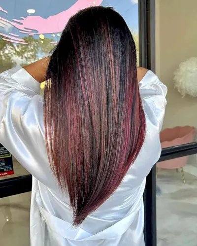 Long V-Cut Straight Hair Spicy Dark Copper Ombre