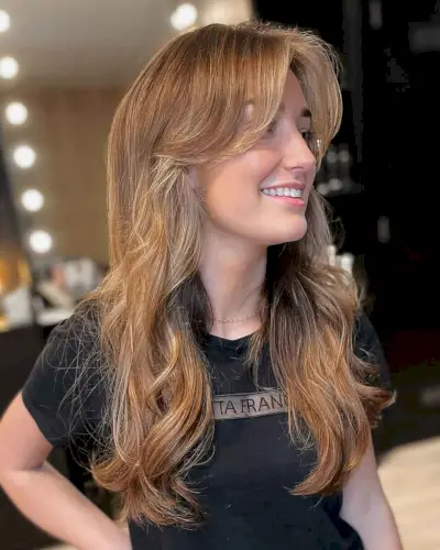 Face-Framed Curtain Bangs for Long Balayage Hair