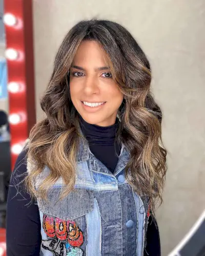 Highlighted Waves with Bardot Bangs