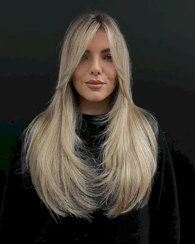 Long Blonde Visibly Front Layered Hair