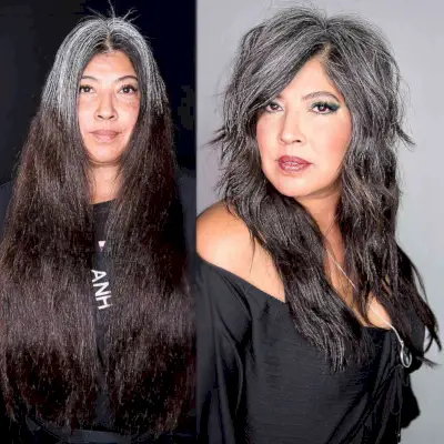 Grey Blended Long Shag for Thick Hair