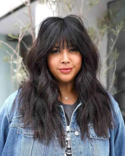 Long Beautiful Dark Brown Shaggy Hair with Choppy Bangs for Thick Hair
