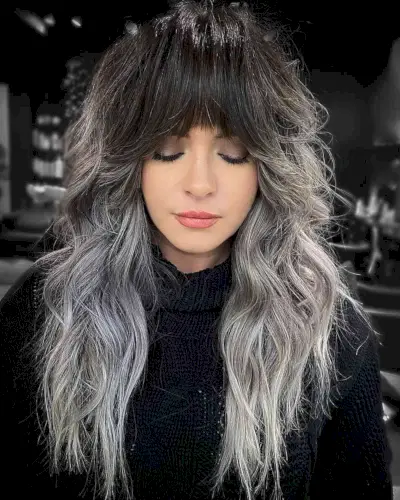 Mid-Back Choppy Shag with Straight Bangs for Thick Long Hair