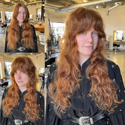 Long Curly Shag with a Fringe for Thick-Haired Women