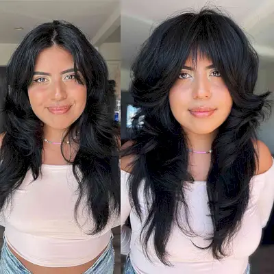 Pretty Long Shag with Choppy Fringe for Thick Hair