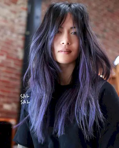 Anime-Inspired Long Purple Shag for Thick Hair and ladies with extra long hair