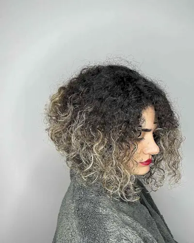 Long curly a line bob haircut