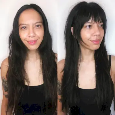 sixties modern shag with bangs for thin hair