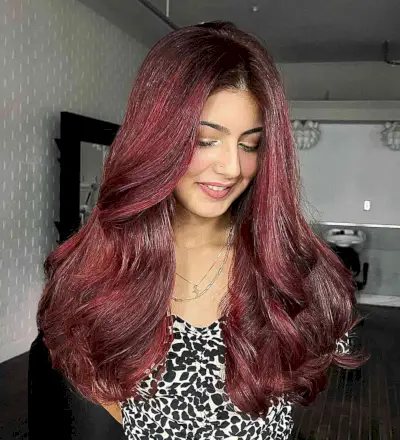 Long Thick Burgundy Hair with Layers
