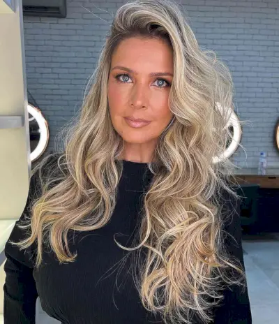 Long Layers with Messy Waves for Women Over 40 with Thick Hair