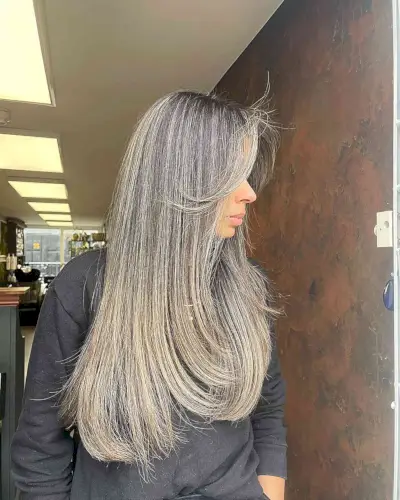 Waist-Length Straight Feathery Layers and Subtle Money Piece