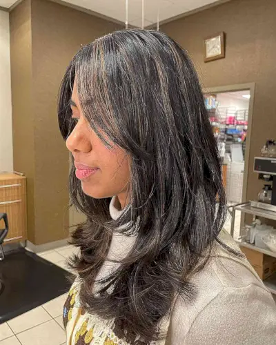 Mid-Long Feathery Layers with Mocha Brown Highlights