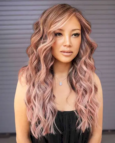 Rose Blonde Tones for Long Wavy Hair