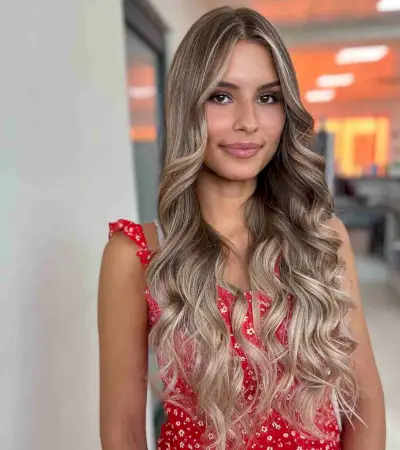 Pretty Long Waves with Mushroom Blonde Balayage 