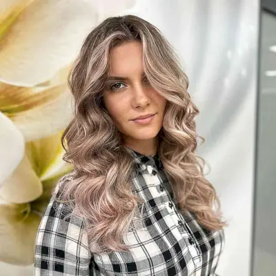 Long Rose Gold Balayage Waves