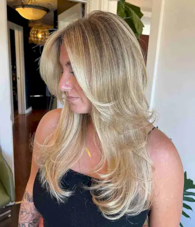 Long Blonde Swoopy Layers for Long Straight Hair