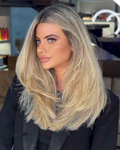 long layered straight blonde hair with middle part