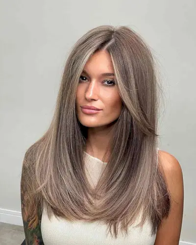 Stunning Ash Brown Straight Long Layered Hair 