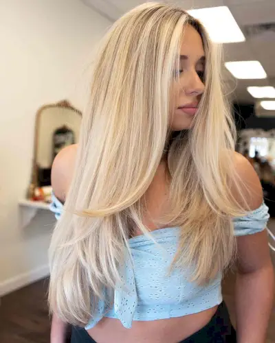 beautiful long blonde layers with a middle part for straight hair
