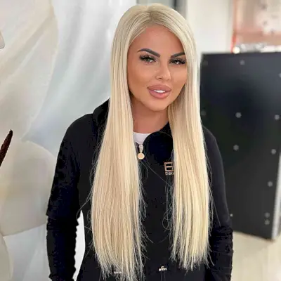 Side-Parted Long Blonde Straight Cut for women who prefer no layers in their hair