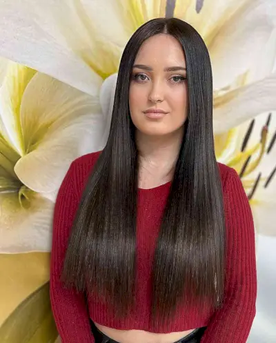 Middle-Parted Long Straight Brown Hair